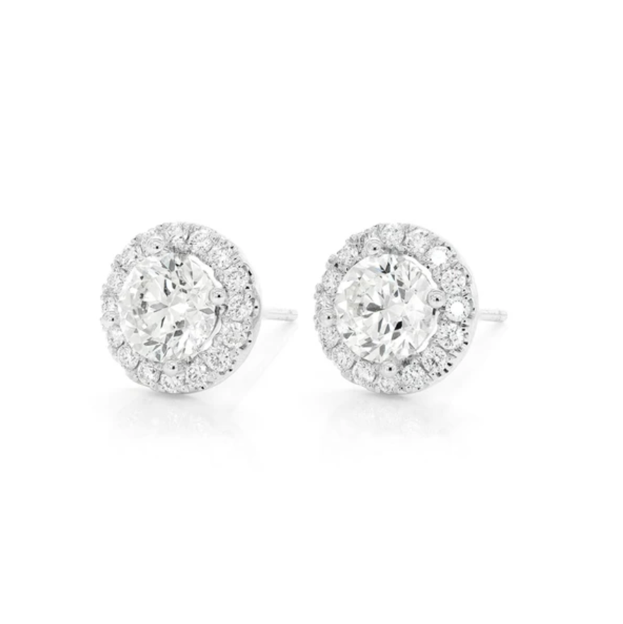 HALO SOLITAIRE STUD EARRINGS 14K