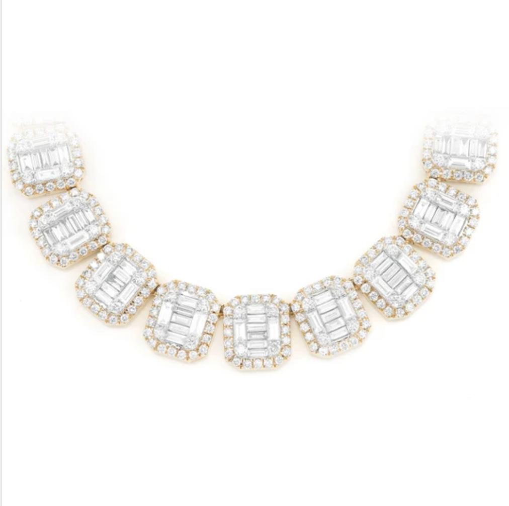 ROUND & BAGUETTE RECTANGLE LINK DIAMOND NECKLACE