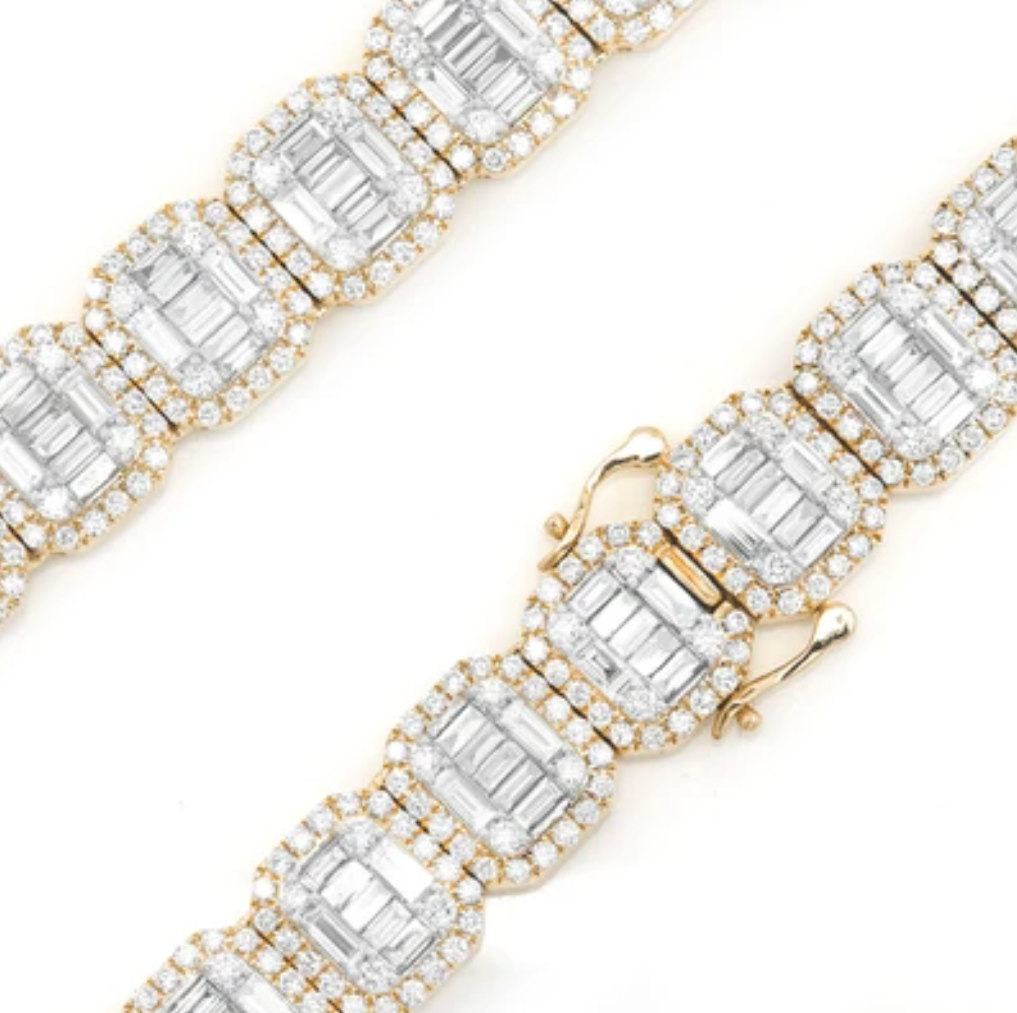 ROUND & BAGUETTE RECTANGLE LINK DIAMOND NECKLACE