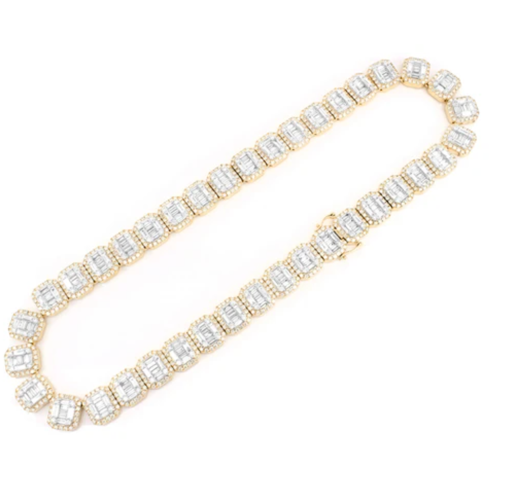 ROUND & BAGUETTE RECTANGLE LINK DIAMOND NECKLACE