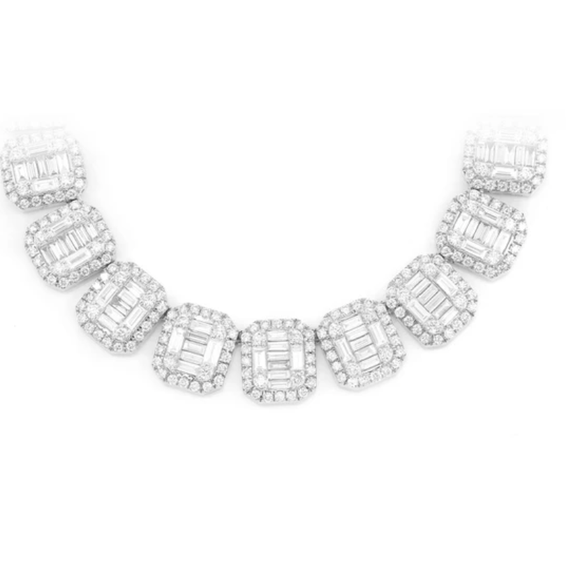 ROUND & BAGUETTE RECTANGLE LINK DIAMOND NECKLACE