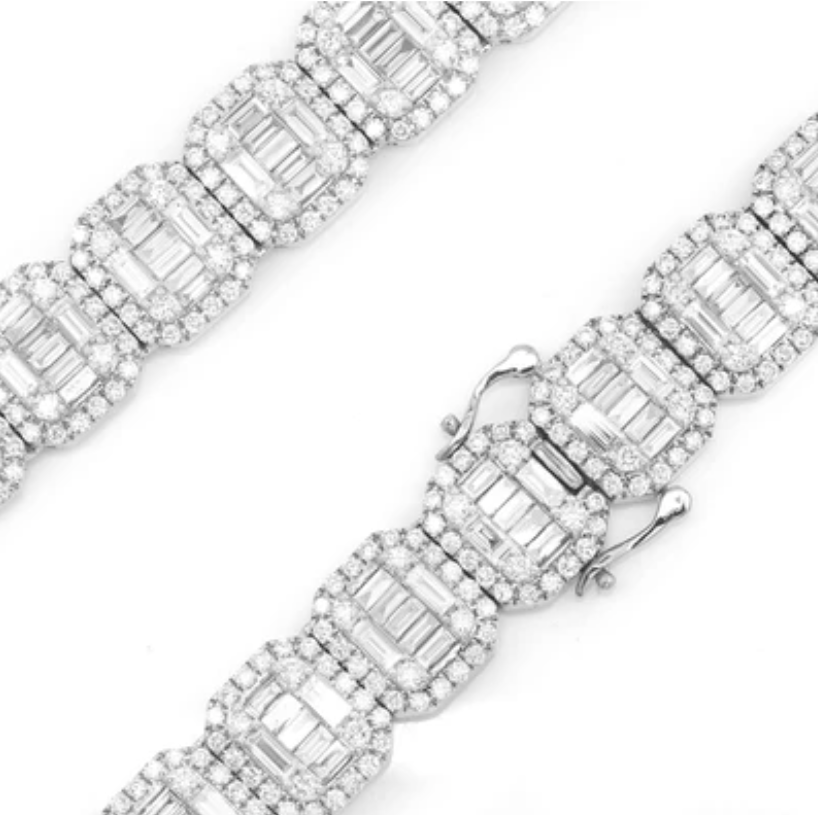 ROUND & BAGUETTE RECTANGLE LINK DIAMOND NECKLACE