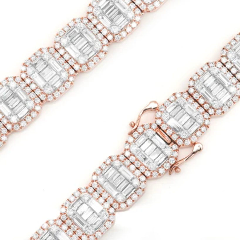 ROUND & BAGUETTE RECTANGLE LINK DIAMOND NECKLACE