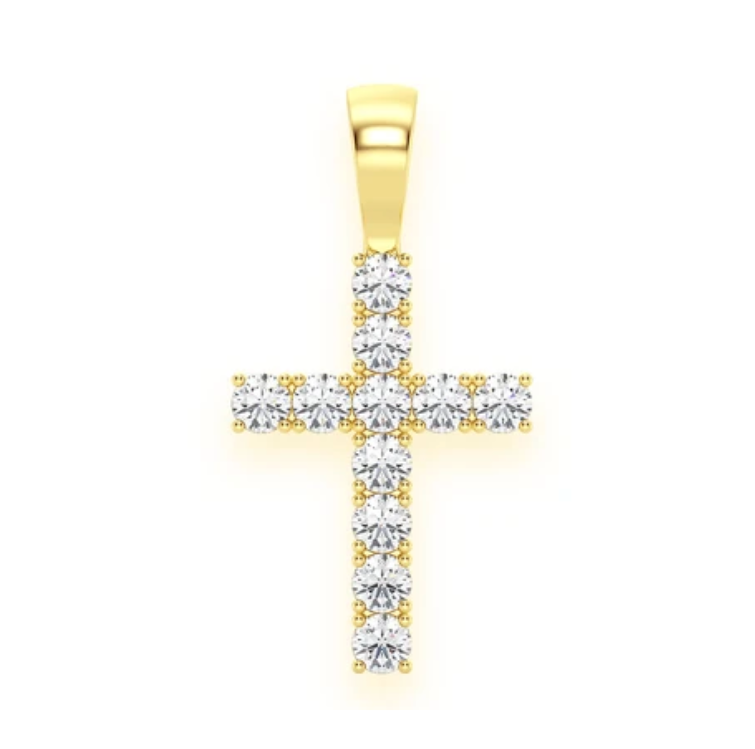 SOLITAIRE CROSS PENDANT 14K