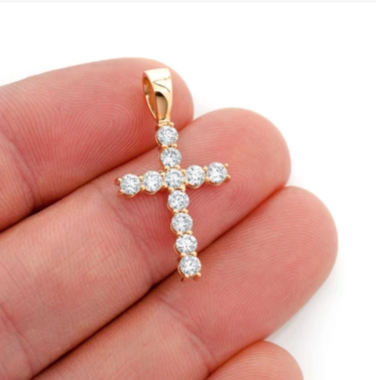 SOLITAIRE CROSS PENDANT 14K