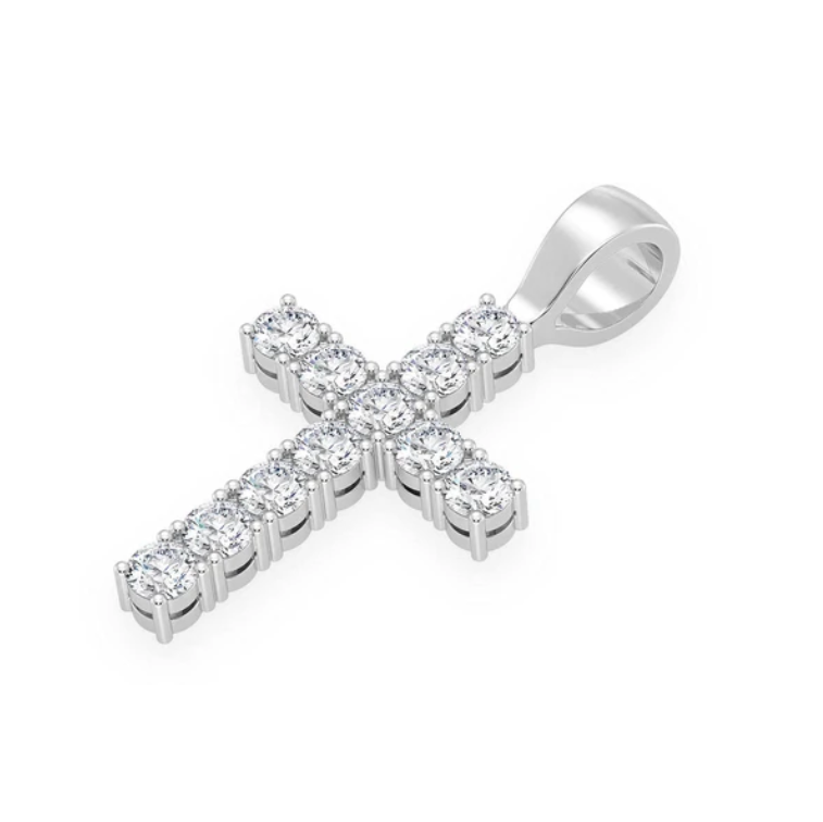 SOLITAIRE CROSS PENDANT 14K