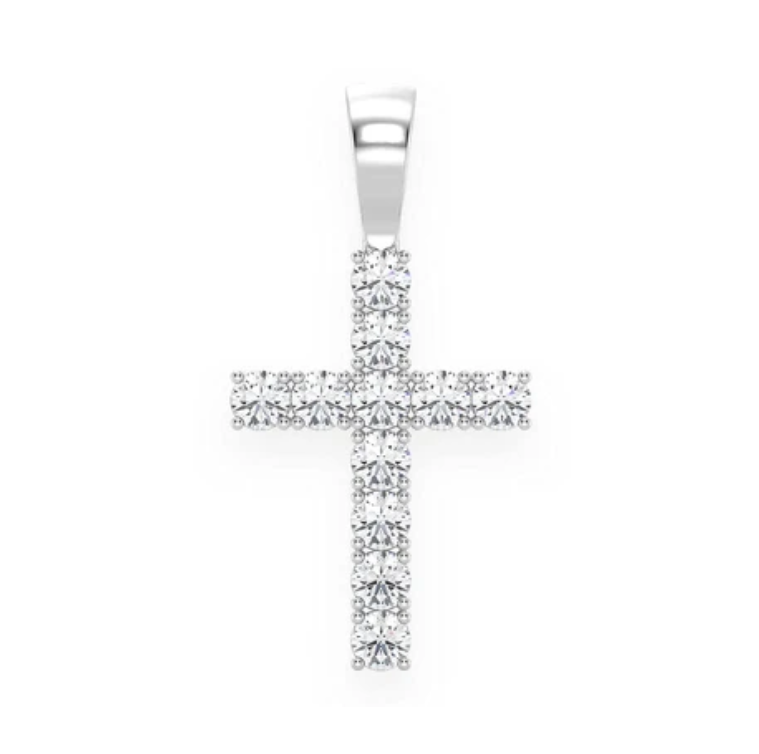 SOLITAIRE CROSS PENDANT 14K