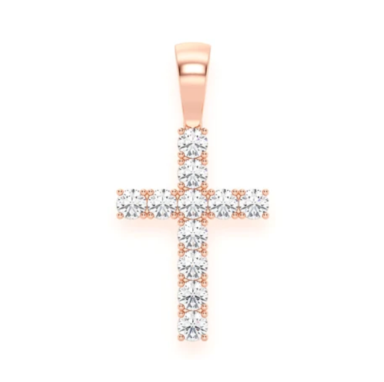 SOLITAIRE CROSS PENDANT 14K