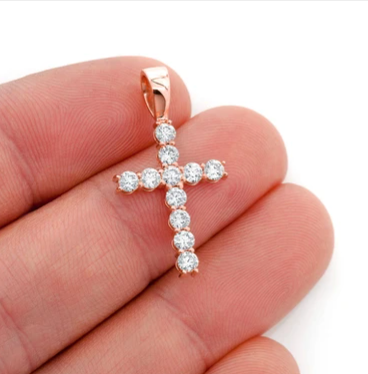 SOLITAIRE CROSS PENDANT 14K