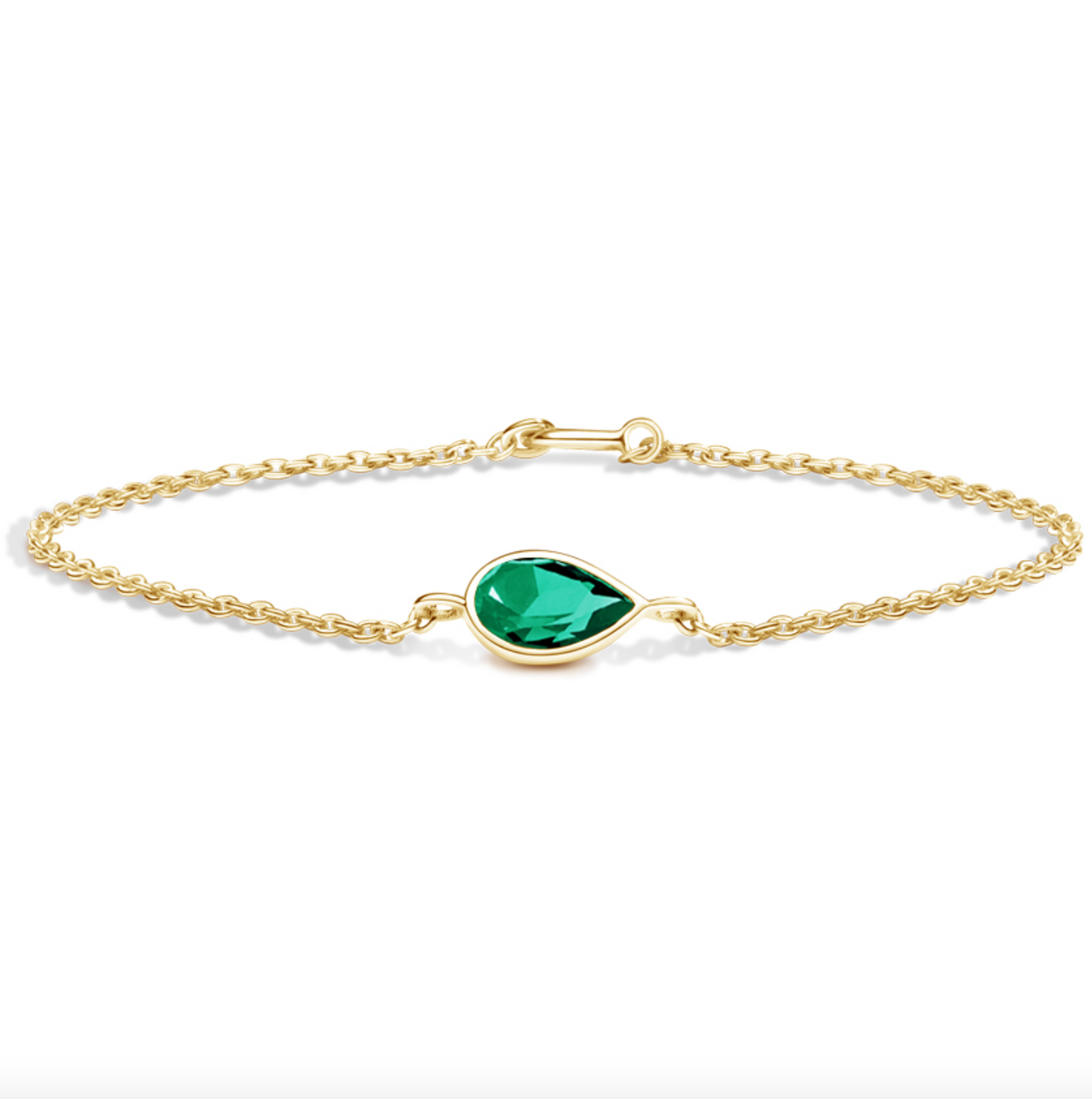 Teardrop Lab Emerald Bracelet 14k